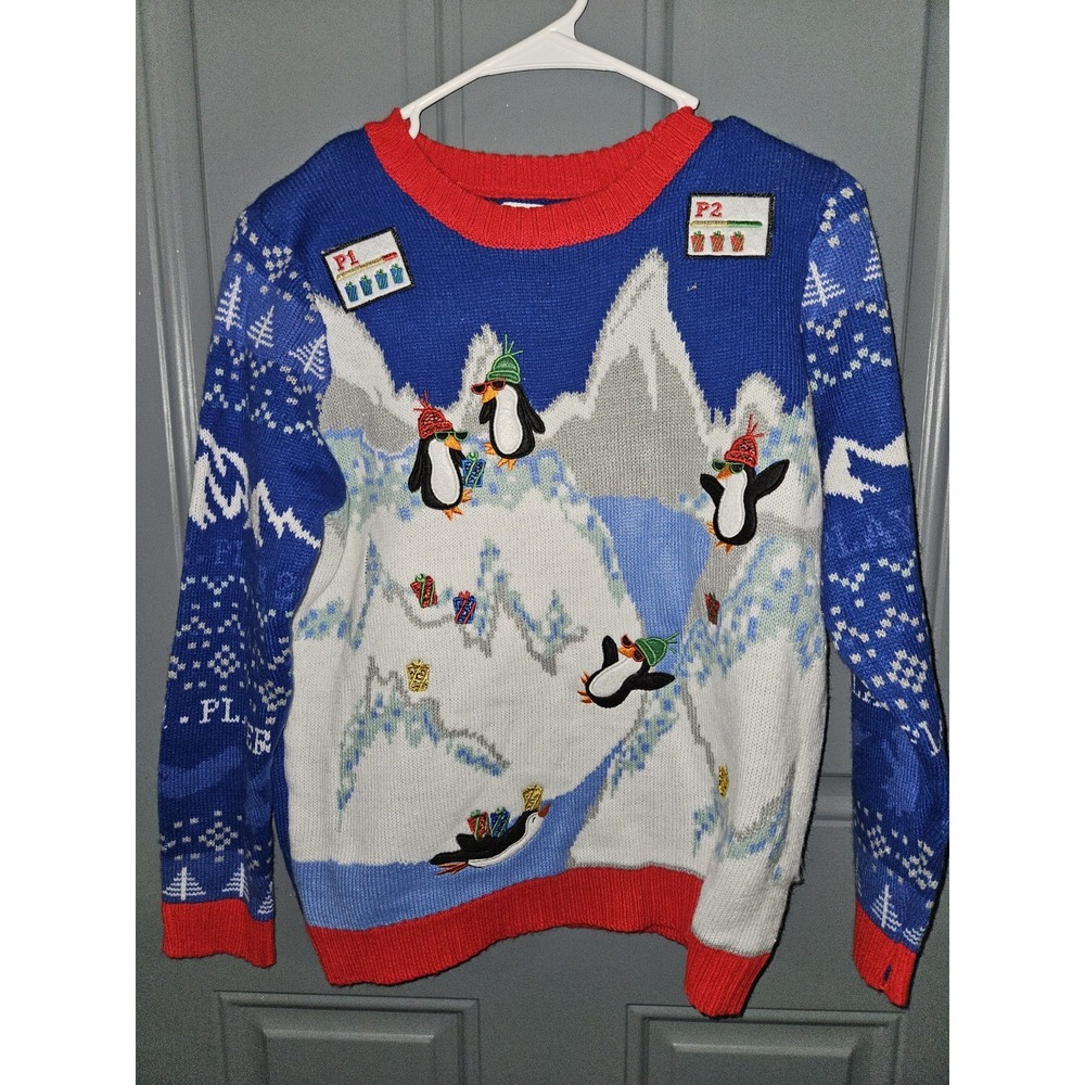 Large 10-12 Husky Holiday Time Penquin Holiday Sweater NWOT